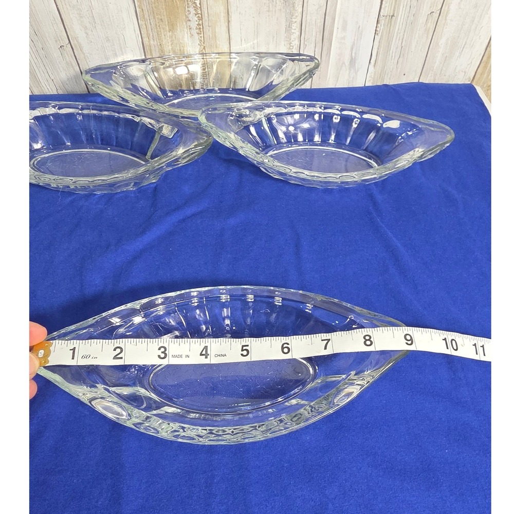 Vintage Clear Pressed Glass Banana Split Boat Ice Cream Sundae Dishes Set of 4 - Picture 9 of 13